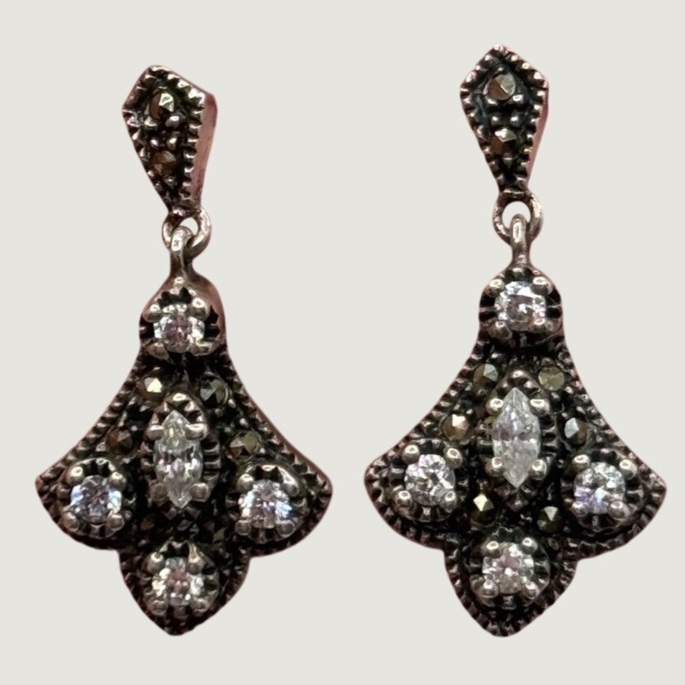 Judith Jack Sterling Silver Marcasite & CZ Dangle Earrings